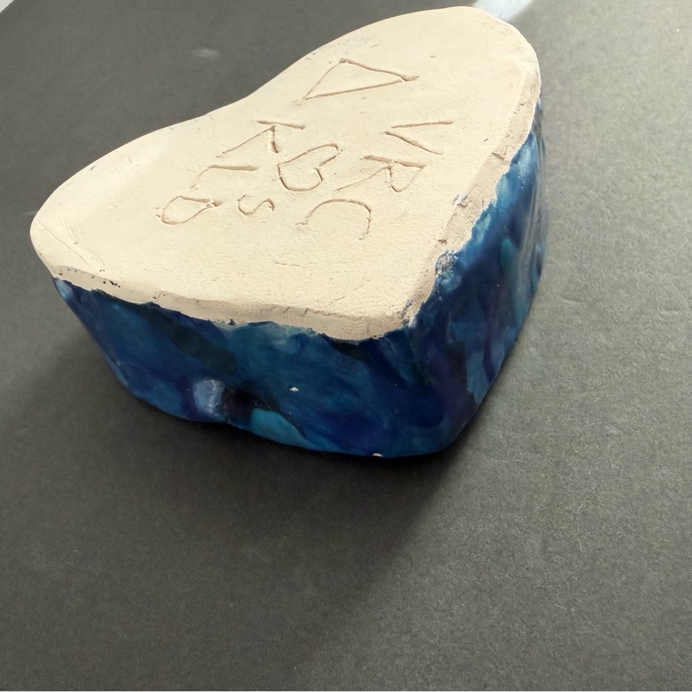 Vibrant Heart-Shaped Blue multicolor Ceramic Ashtray - Picture 8 of 11